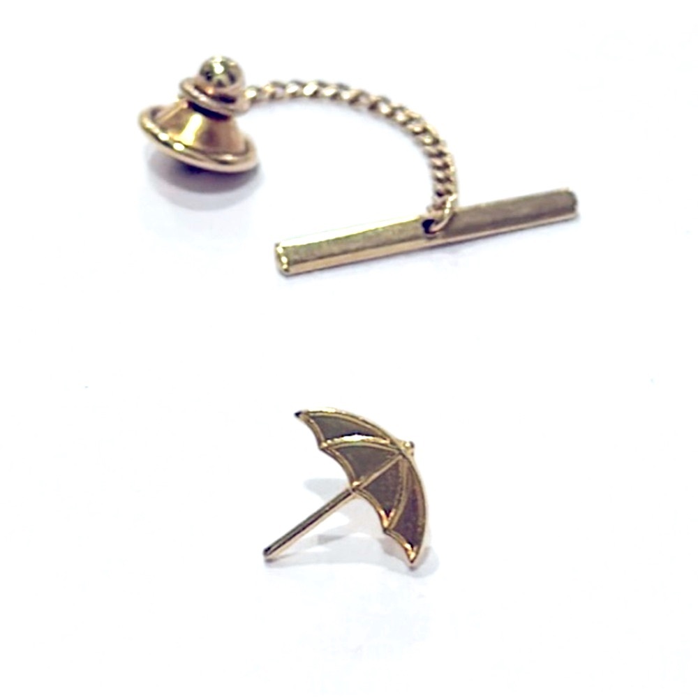 Vintage Umbrella TieTack Lapel Pin Gold-toned
